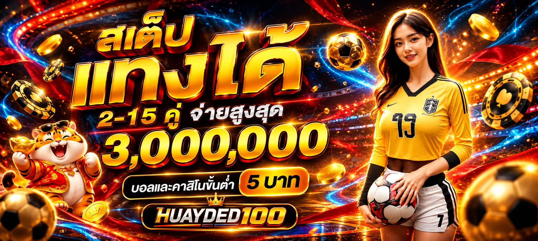 แบนเนอร์ HUAYDED100 กีฬาและข้อมูลราคาบอล